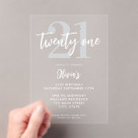 Modern Elegant 21st Birthday Acrylic Invitations<br><div class="desc">A simple modern 21st birthday invitation featuring elegant calligraphy script typography and minimalist design.</div>