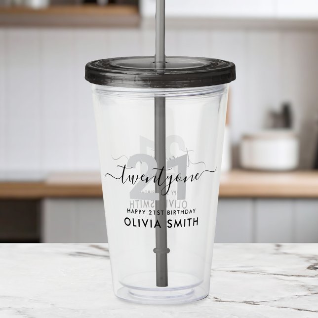 Modern Elegant 21st Birthday Acrylic Tumbler (Creator Uploaded)