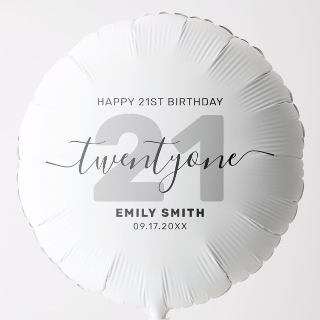 Modern Elegant 21st Birthday Balloon (Front)