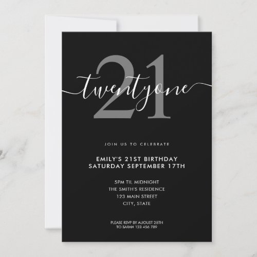 Modern Elegant 21st Birthday Invitation