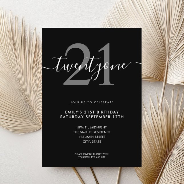 Modern Elegant 21st Birthday Invitation