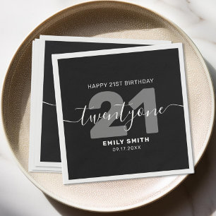 Modern Elegant 21st Birthday Napkins