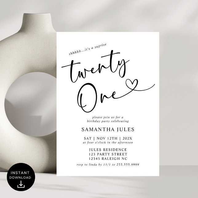 Modern Elegant 21st Birthday Party Invitation (Creator Uploaded)