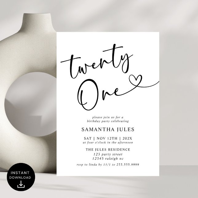 Modern Elegant 21st Birthday Party Invitation (Creator Uploaded)