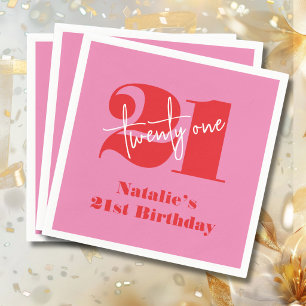 Modern Elegant 21st Birthday Pink Red Minimalist Napkins
