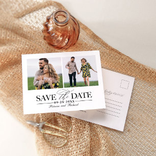 Modern Elegant 2 Photo Collage Wedding Save Date Postcard