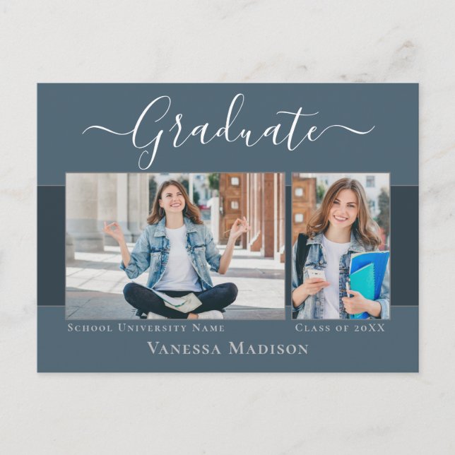 Modern | Elegant 2 Photo Graduation Announcement Postcard (Front)