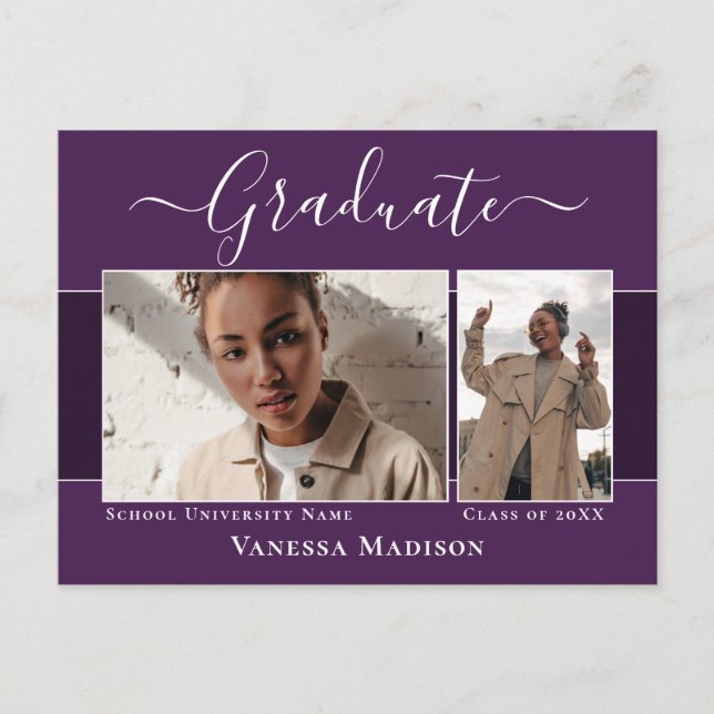 Modern | Elegant 2 Photo Graduation Announcement Postcard (Front)