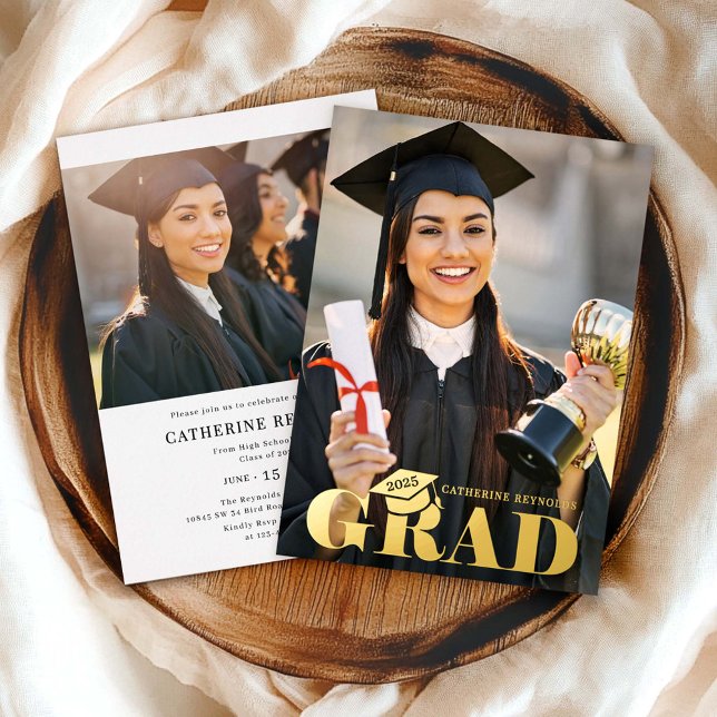 Modern Elegant 2 Photo Graduation Party  Foil Invitation (Creator Uploaded)
