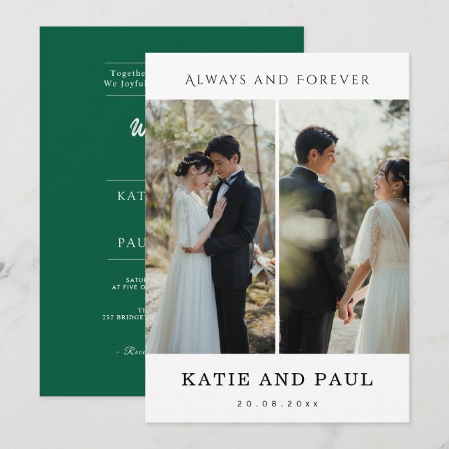 Modern Elegant 2 Photo Modern Green Boho Wedding  Invitation (Front/Back)