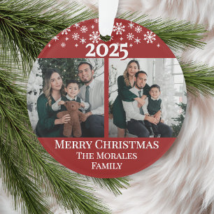 Modern Elegant 2 Photo Red Keepsake Family Ornament