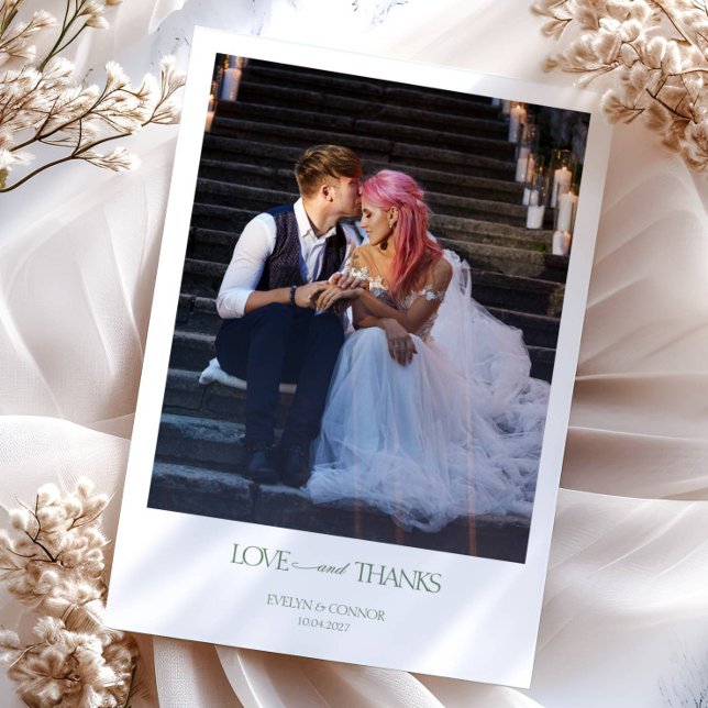 Modern Elegant 2 Photos Typography message Wedding Thank You Card (Creator Uploaded)