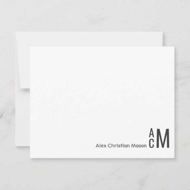 Modern Elegant 3 Monogram Initial Boho Rustic Note Card (Front)