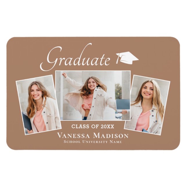 Modern | Elegant 3 Photo Grad Announcement Magnet (Horizontal)