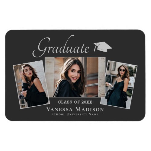 Modern  Elegant 3 Photo Grad Announcement Magnet