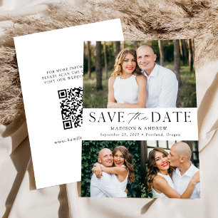 Modern Elegant 3 Photo QR Code Save The Date