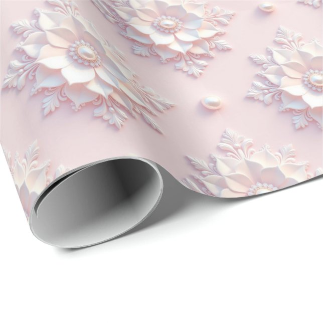 Modern Elegant "3D" Look Wedding Floral Gift Wrap (Roll Corner)