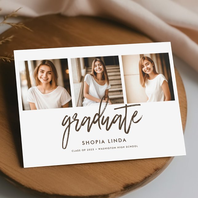Modern Elegant 4 Photo Collage Script Graduation Announcement (Creator Uploaded)