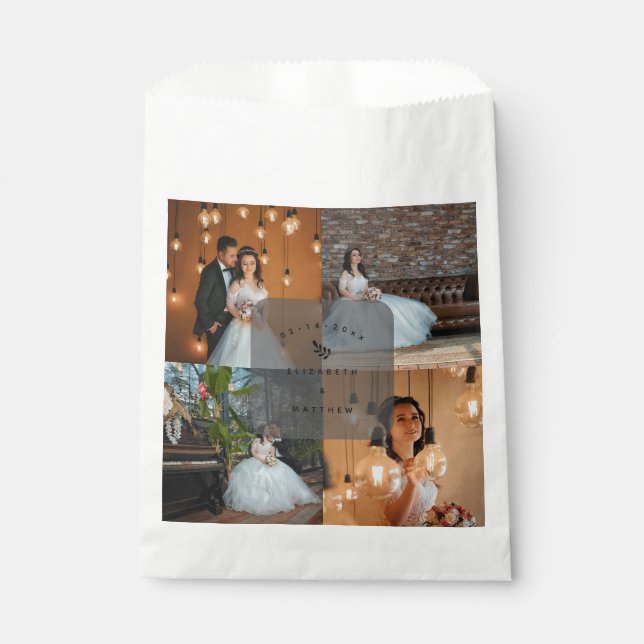Modern Elegant 4 Photo Collage Wedding Favor Bag (Front)