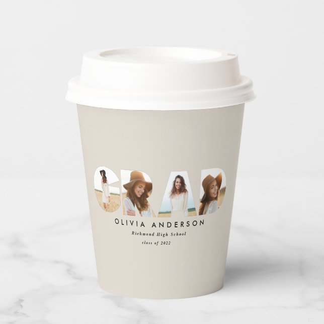 modern elegant 4 photo graduation Paper cup (Front)