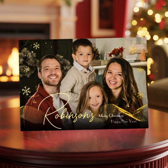 Modern Elegant 4 Photo Minimal Script Christmas Foil Holiday Card (Creator Uploaded)