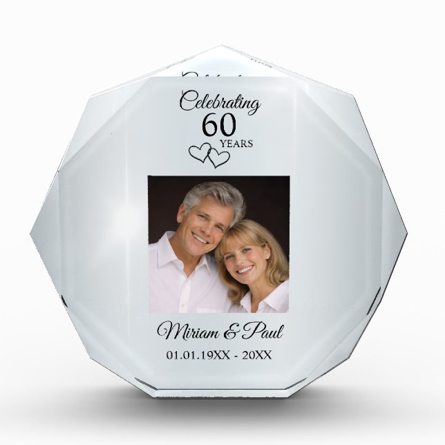Modern Elegant 60th Anniversary Photo Keepsake Block (Front)