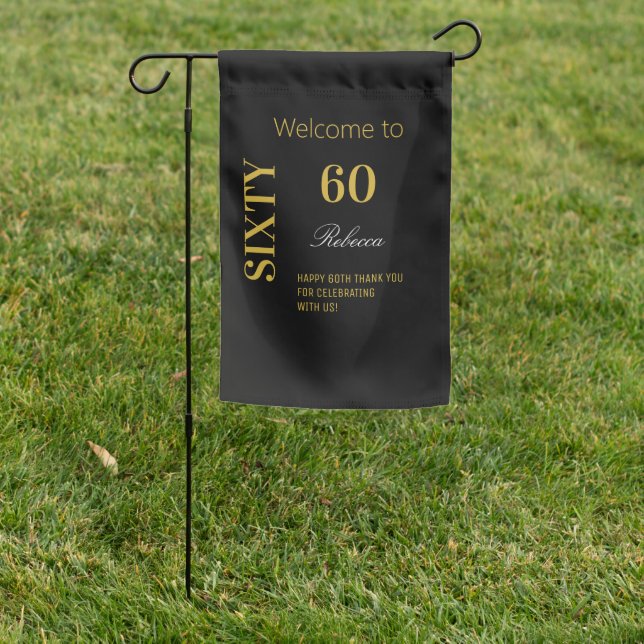 Modern Elegant 60th Birthday Black Gold Custom   Garden Flag (In SItu)