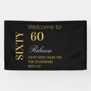 Modern Elegant 60th Birthday Party Black and Gold Banner