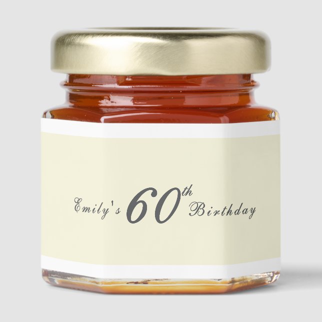 Modern Elegant 60th Birthday Party Honey Jar Favors (Front)