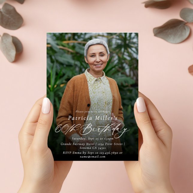Modern Elegant 60th Birthday Party Photo Invitation (Creator Uploaded)