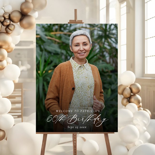 Modern Elegant 60th Birthday Party Photo Welcome Foam Board (Creator Uploaded)
