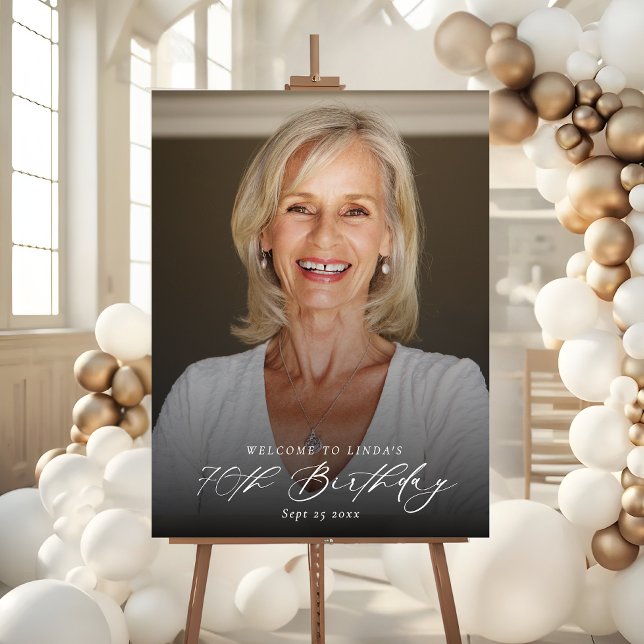 Modern Elegant 70th Birthday Party Photo Welcome Foam Board (Creator Uploaded)
