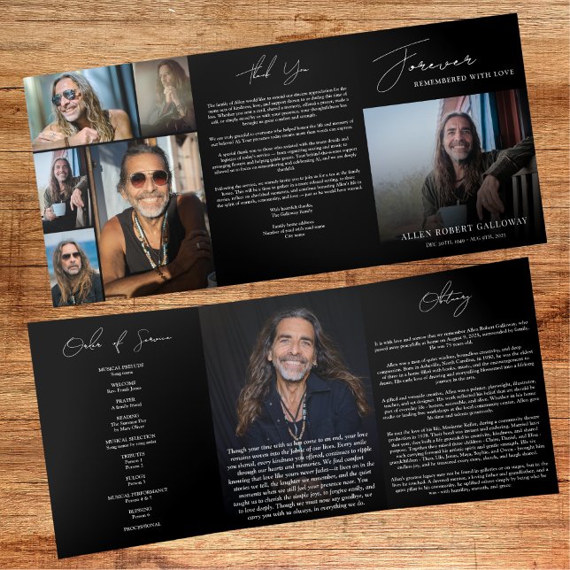 Modern Elegant 7 Photo Trifold Funeral Program (Creator Uploaded)