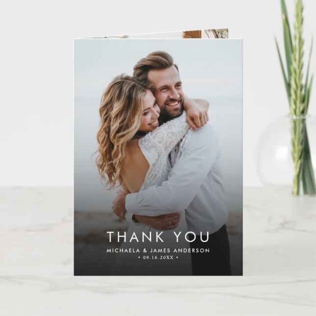 Modern Elegant 7-Photo Wedding Thank You Card (Front)
