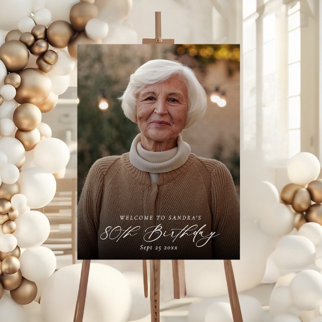 Modern Elegant 80th Birthday Party Photo Welcome Foam Board (Creator Uploaded)