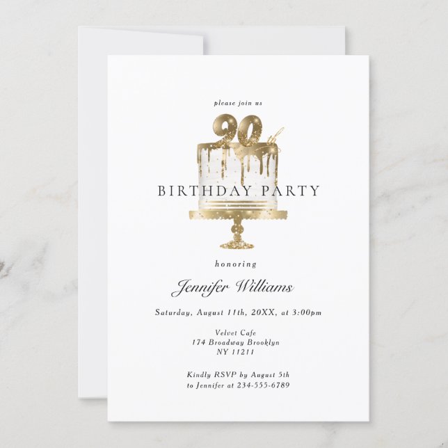 Modern, elegant 90. birthday invitation (Front)