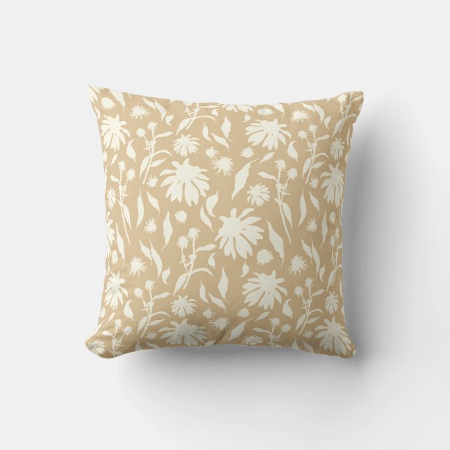 Modern Elegant Abstract Beige White Cone Flowers Throw Pillow (Front)