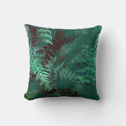 Modern Elegant Abstract Dark Emerald Green Ferns Throw Pillow