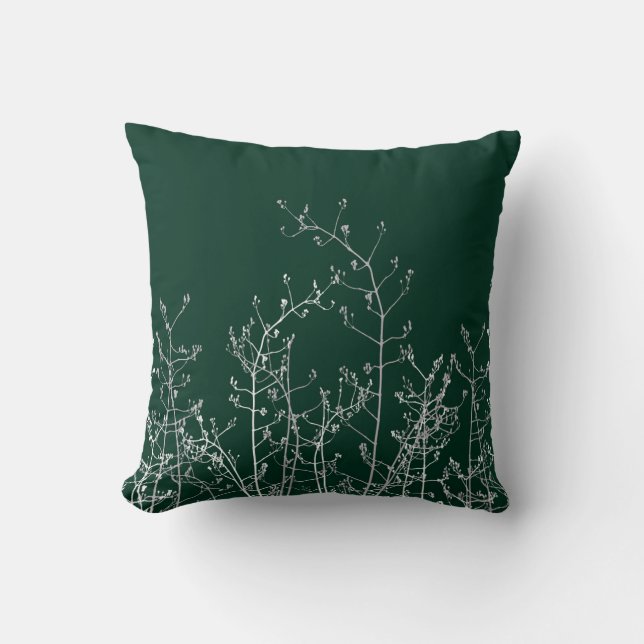 Modern Elegant Abstract Flowers Dark Emerald Green Throw Pillow (Front)