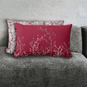 Modern Elegant Abstract Grey Flowers on Burgundy Lumbar Pillow