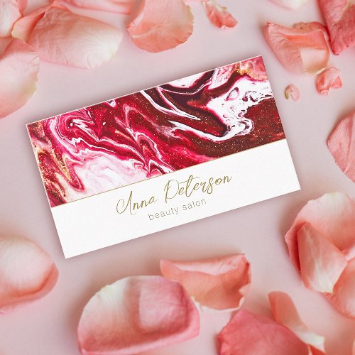 Modern Elegant Abstract Pink Gold Glitter Makeup Business Card
