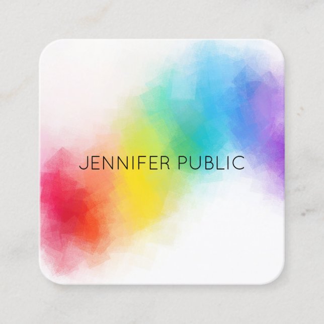 Modern Elegant Abstract Rainbow Colors Template Square Business Card (Front)