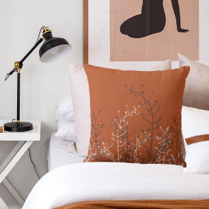 Modern Elegant Abstract Rust Brown Grey Flowers Throw Pillow