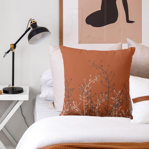 Modern Elegant Abstract Rust Brown Grey Flowers  Throw Pillow