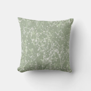 Modern Elegant Abstract Sage Green Floral Throw Pillow