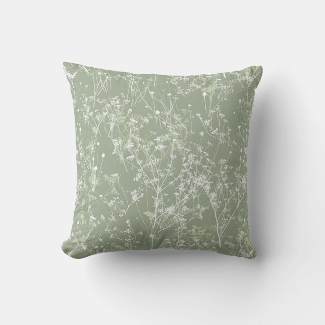 Modern Elegant Abstract Sage Green Floral Throw Pillow (Front)