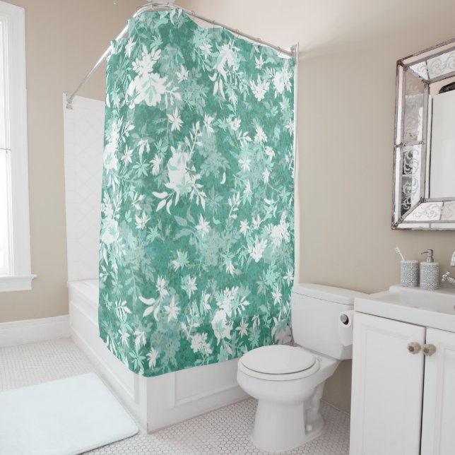Modern Elegant Abstract Sage Marigold Flowers Shower Curtain (In Situ)