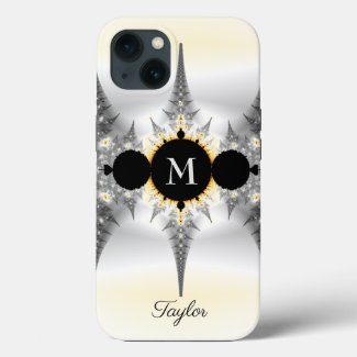 Modern Elegant Abstract Silver Fractal Monogram