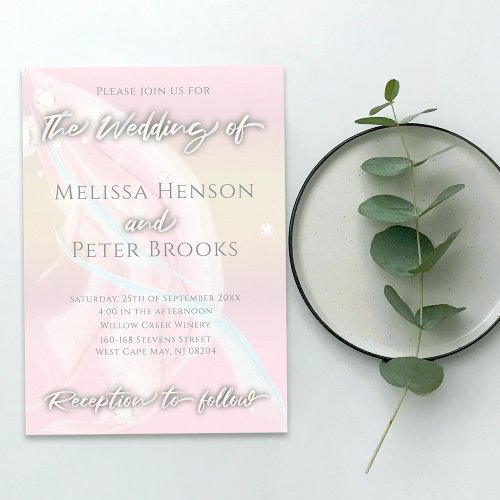 Modern Elegant Abstract Soft Peach Pink Wedding Invitation