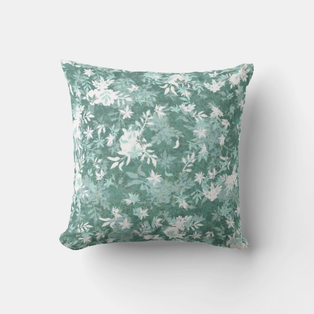 Modern Elegant Abstract Teal Marigold Flowers Throw Pillow (Front)
